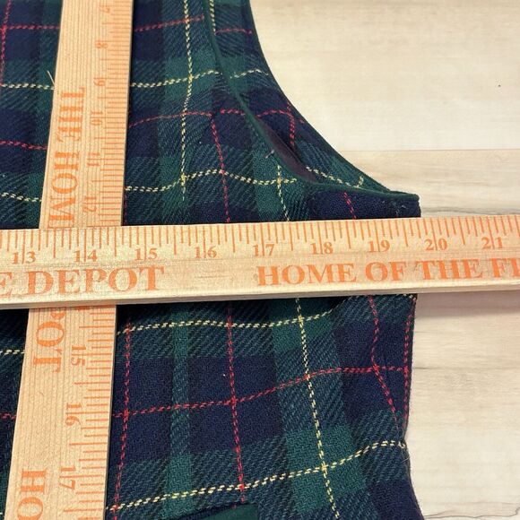 Liz Sport Women 14 Vest Wool V-Neck Gold Buttons Green Buffalo Plaid VTG - Picture 7 of 8